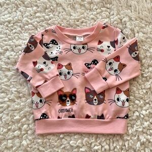 SHEIN Baby Girl Kitty Cat Print Pink Crewneck Sweater Size 9-12 M